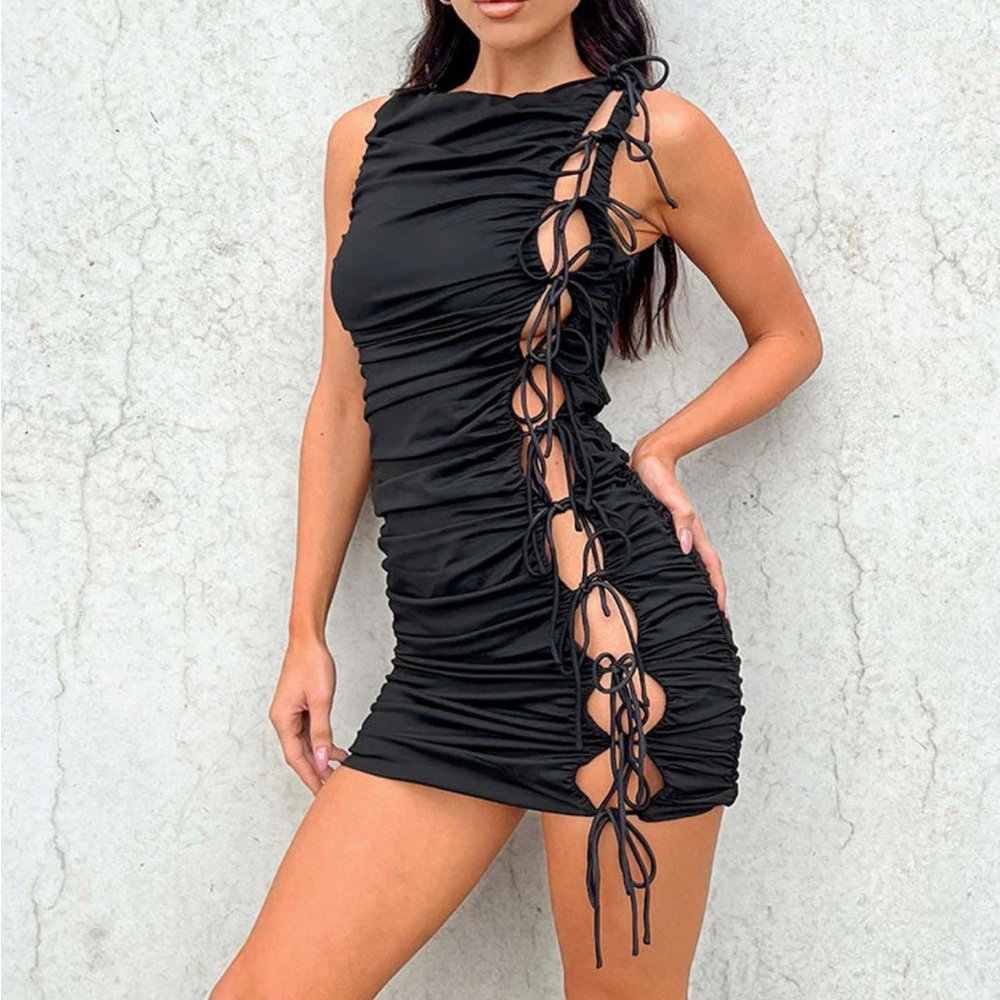 Beginning Boutique Black Lace-Up Mini Dress